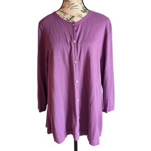 J.Jill cotton purple button front 3/4 Sleeves Cardigan sweater Large